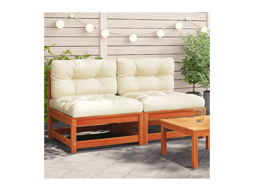 Tuinbanken zonder armleuning kussens 2 st grenenhout wasbruin BE574500