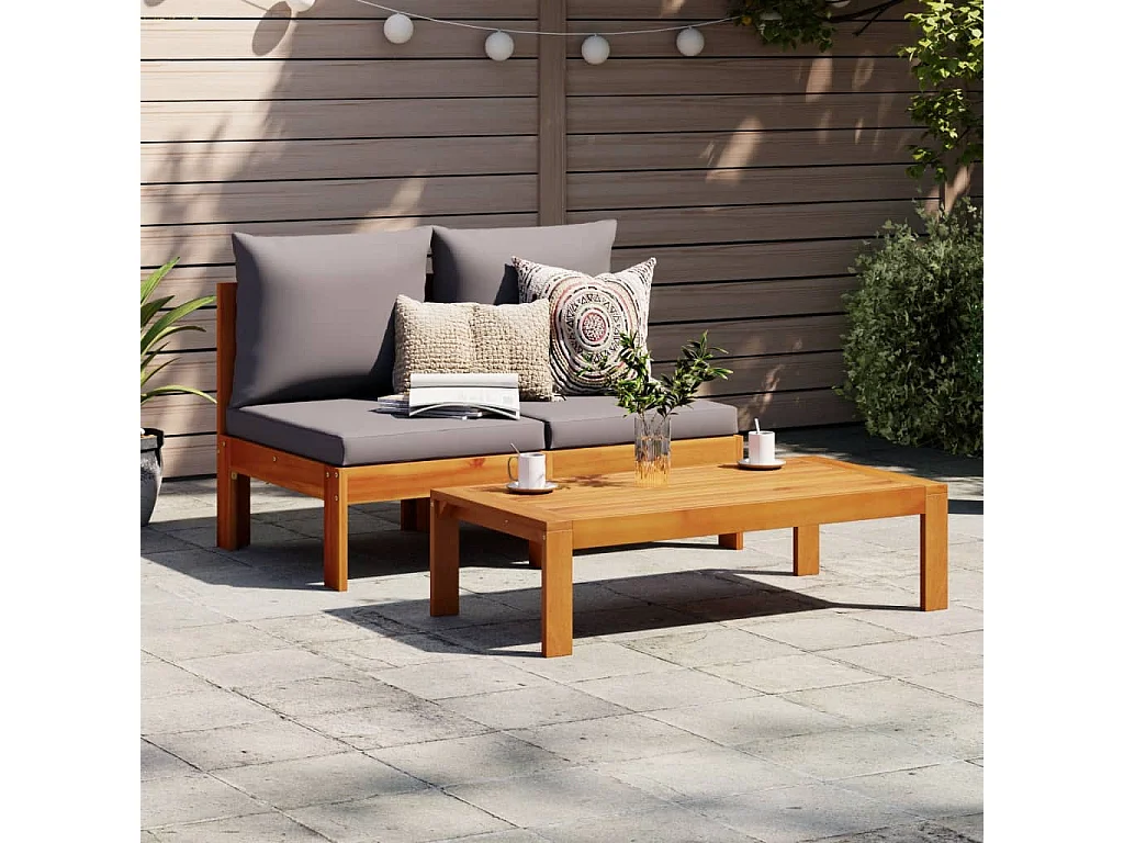 Canapé de jardin sans accoudoirs coussins 2 places bois acacia FR88161