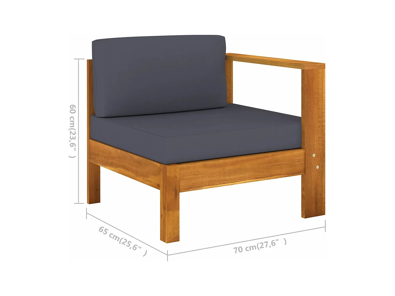 Canapé central avec 1 accoudoir Gris foncé Acacia solide FR80980