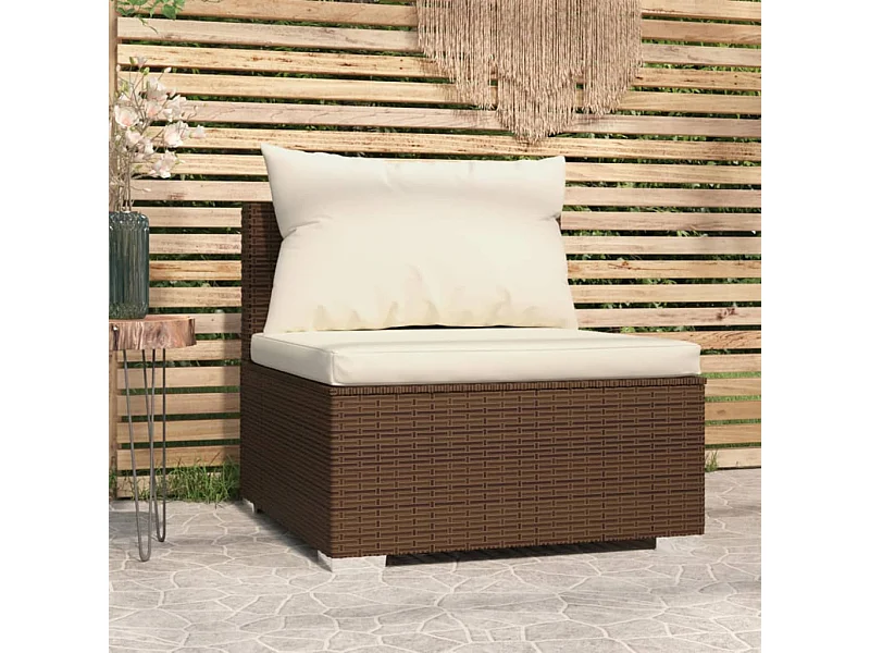 Canapé central de jardin avec coussins Marron Résine tressée FR98557