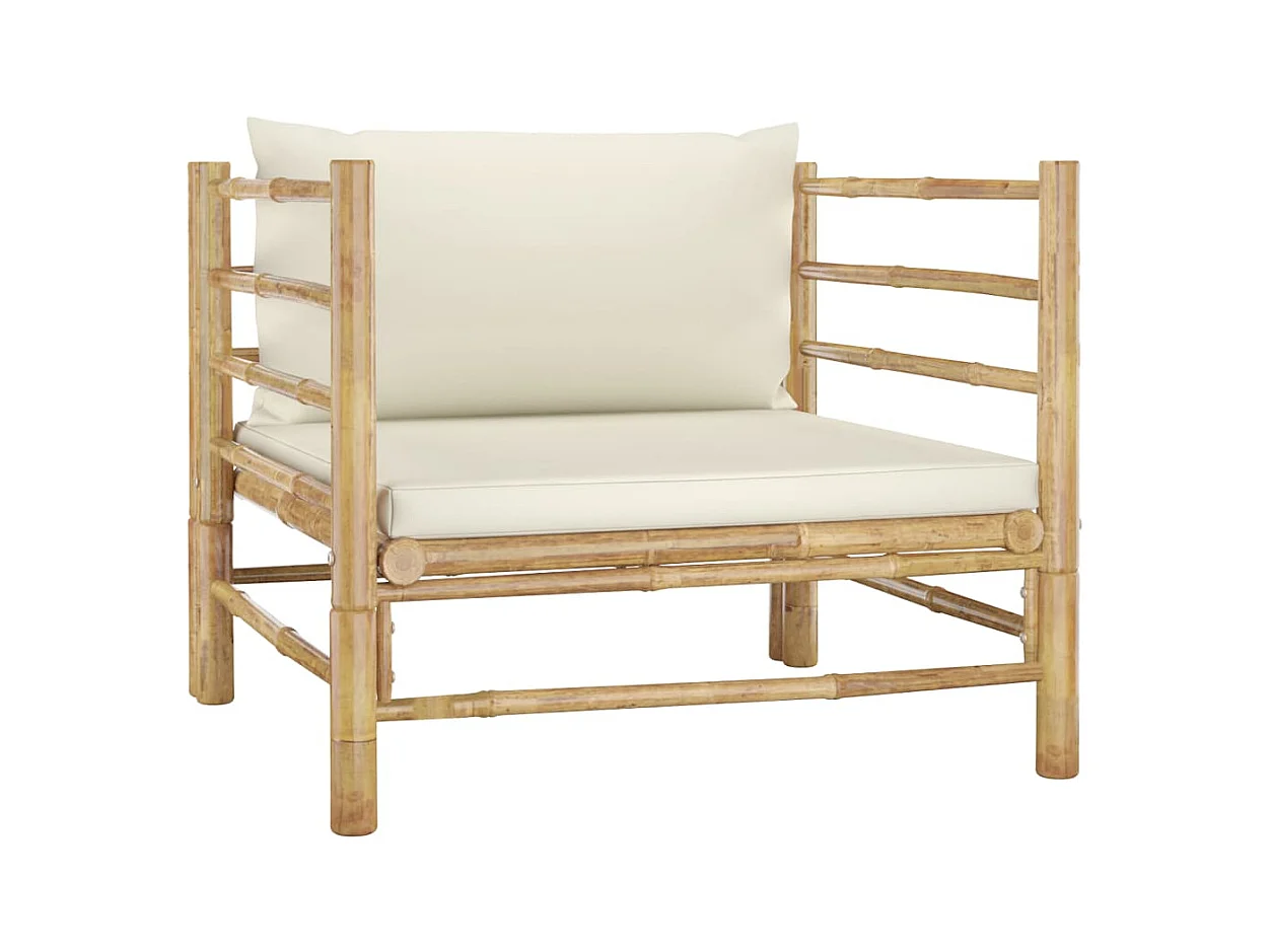 Canapé de jardin avec coussins blanc crème Bambou FR46284