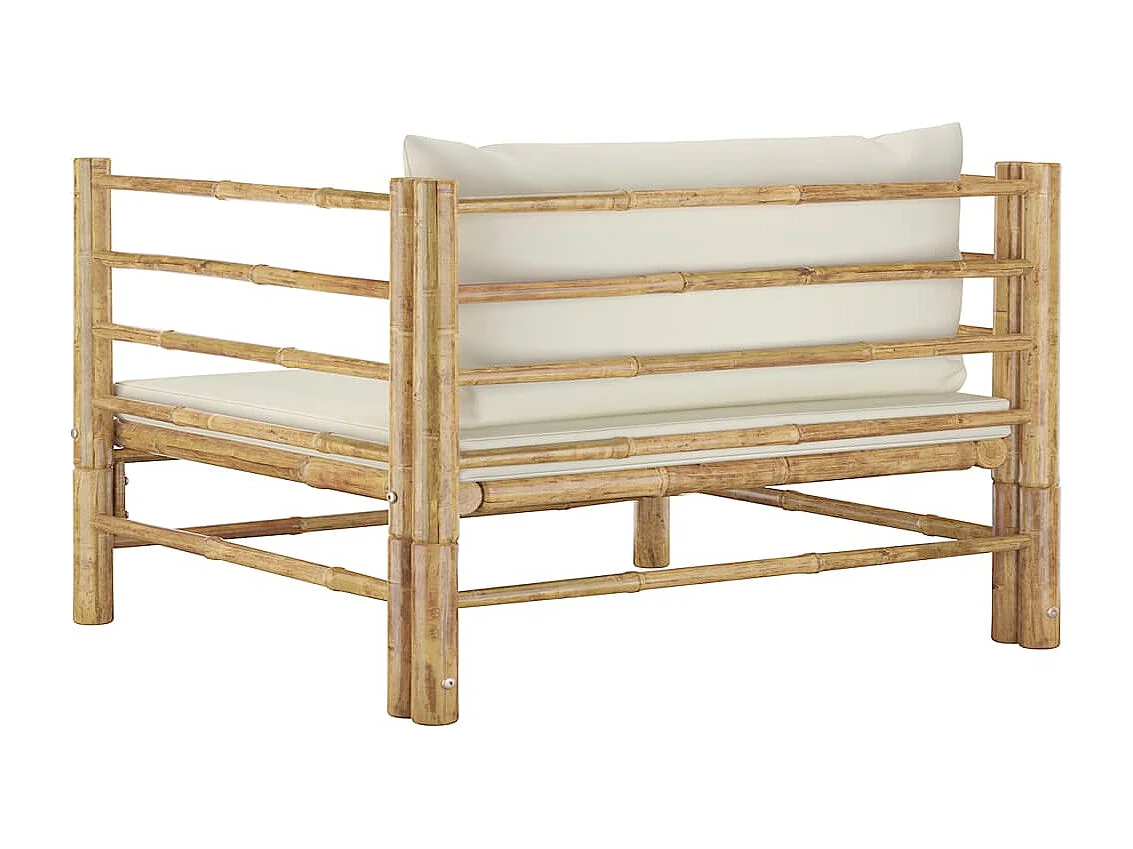 Canapé de jardin avec coussins blanc crème Bambou FR46284