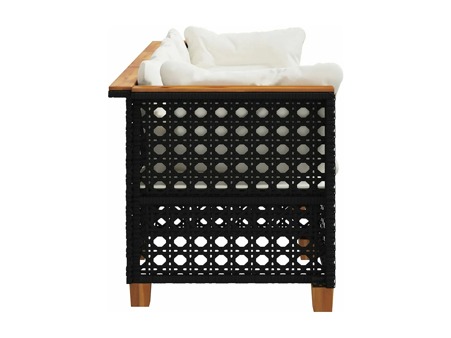 Tuinbank 3-zits met kussens poly rattan zwart BE765838