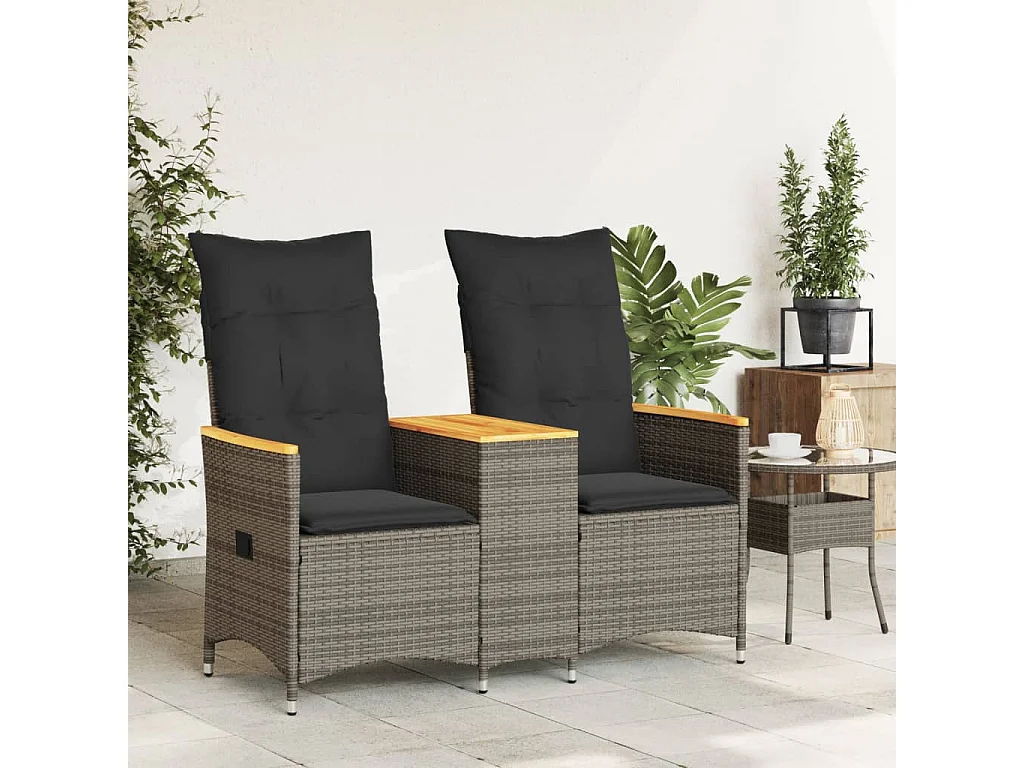 Canapé de jardin inclinable 2 places avec table gris poly rotin FR426399