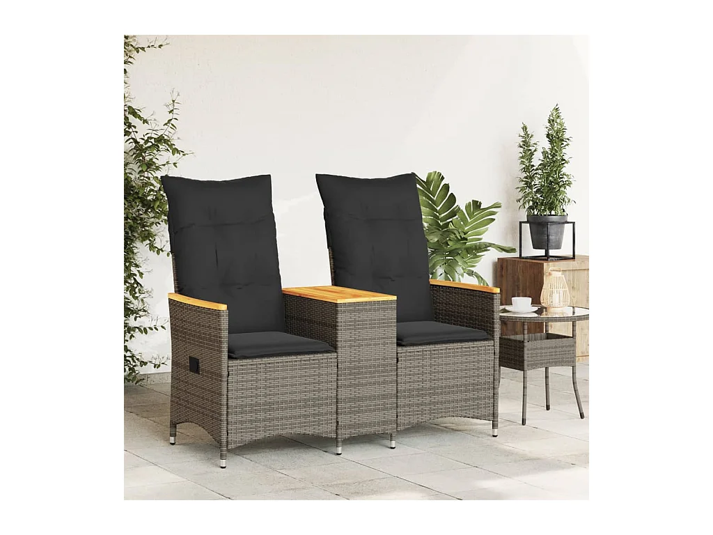 Canapé de jardin inclinable 2 places avec table gris poly rotin FR426399