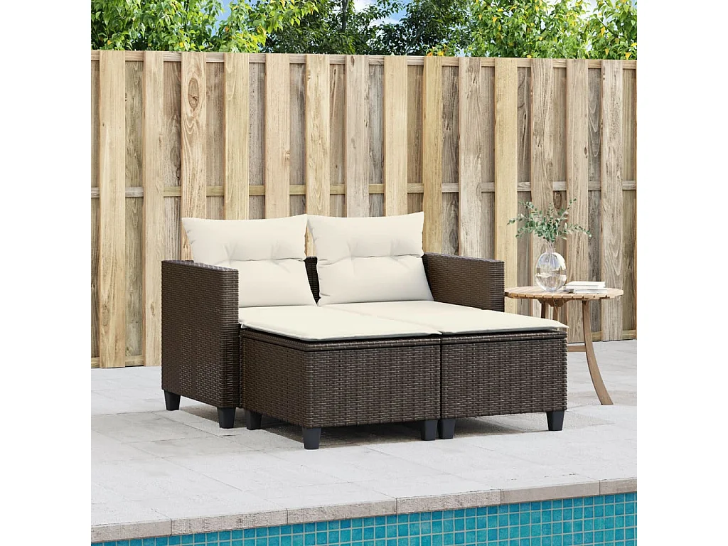 Sofá de jardín 2 plazas con taburetes ratán sintético marrón ES536207