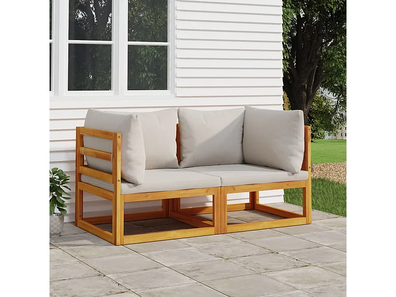 Sofás modulares esquina 2 uds madera acacia cojines gris claro ES451931