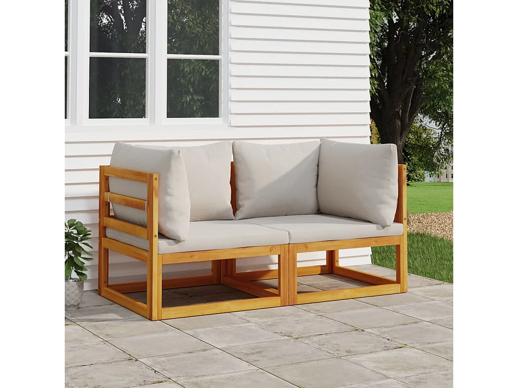 Lot de 2 Canapés d'angle sectionnels coussins gris clair acacia FR36194