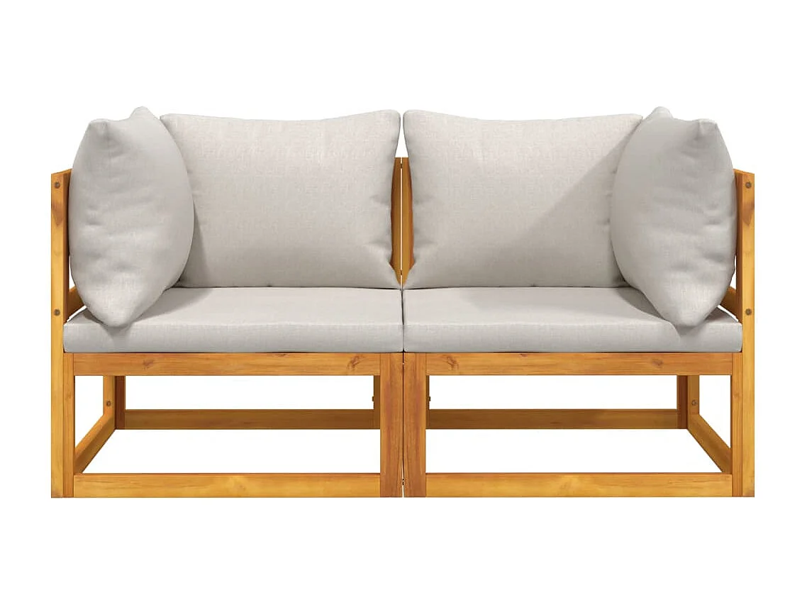 Lot de 2 Canapés d'angle sectionnels coussins gris clair acacia FR36194