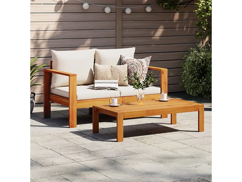 Canapé de jardin avec coussins 2 places bois massif d'acacia FR36563