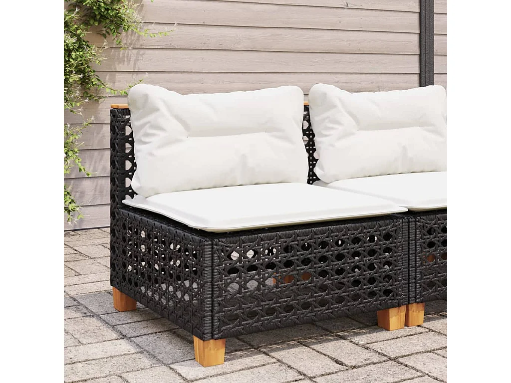 Canapé de jardin sans accoudoirs coussins noir résine tressée FR224880