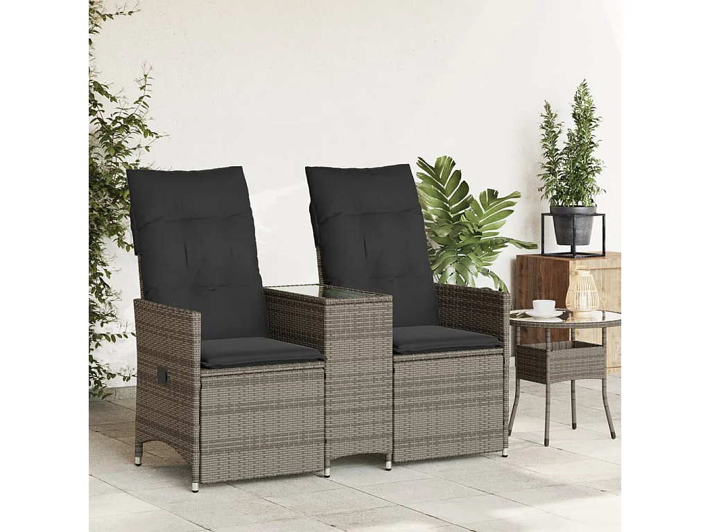 Canapé de jardin inclinable 2 places avec table gris poly rotin FR221120