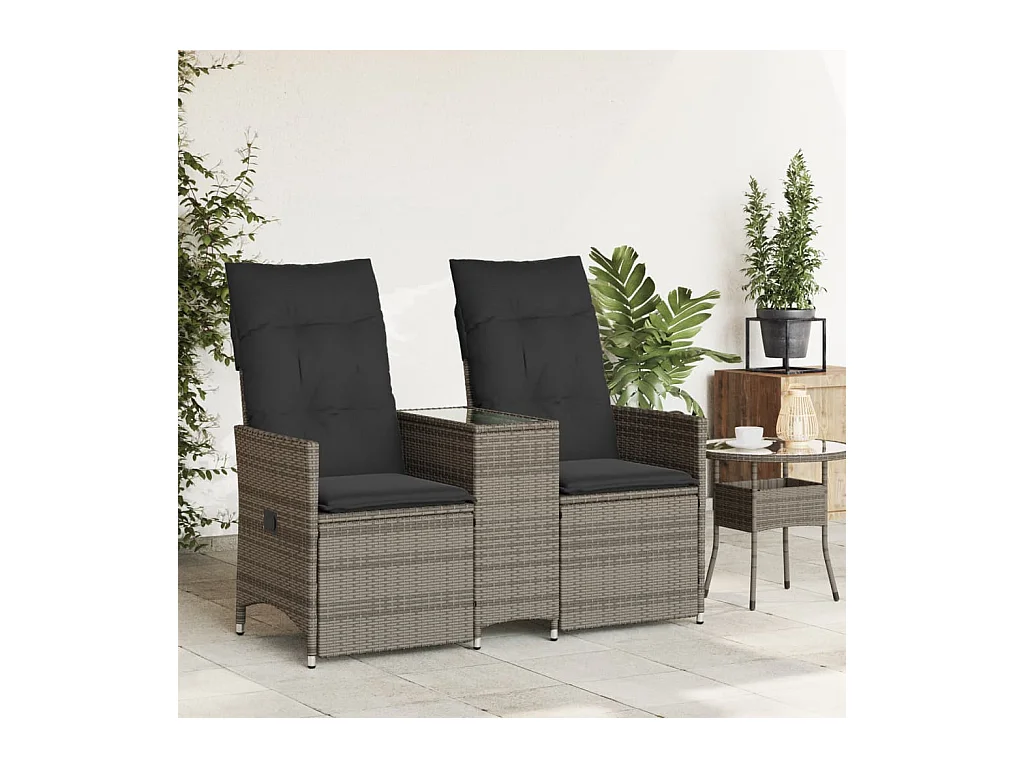Canapé de jardin inclinable 2 places avec table gris poly rotin FR221120