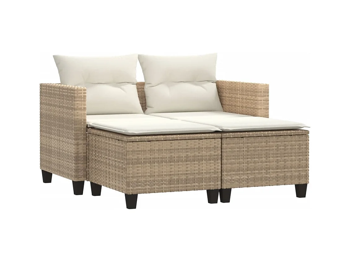 Sofá de jardim de 2 lugares com toldo e bancos vime PE bege PT657085