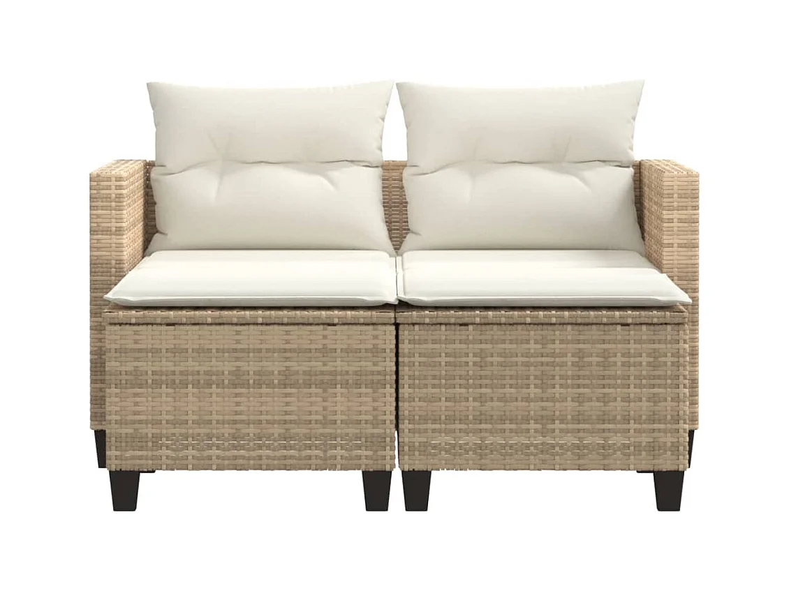 Sofá de jardim de 2 lugares com toldo e bancos vime PE bege PT657085