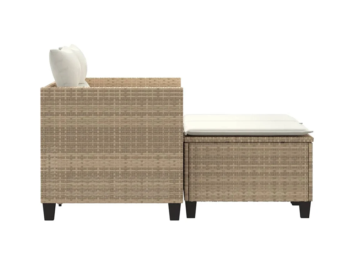 Sofá de jardim de 2 lugares com toldo e bancos vime PE bege PT657085