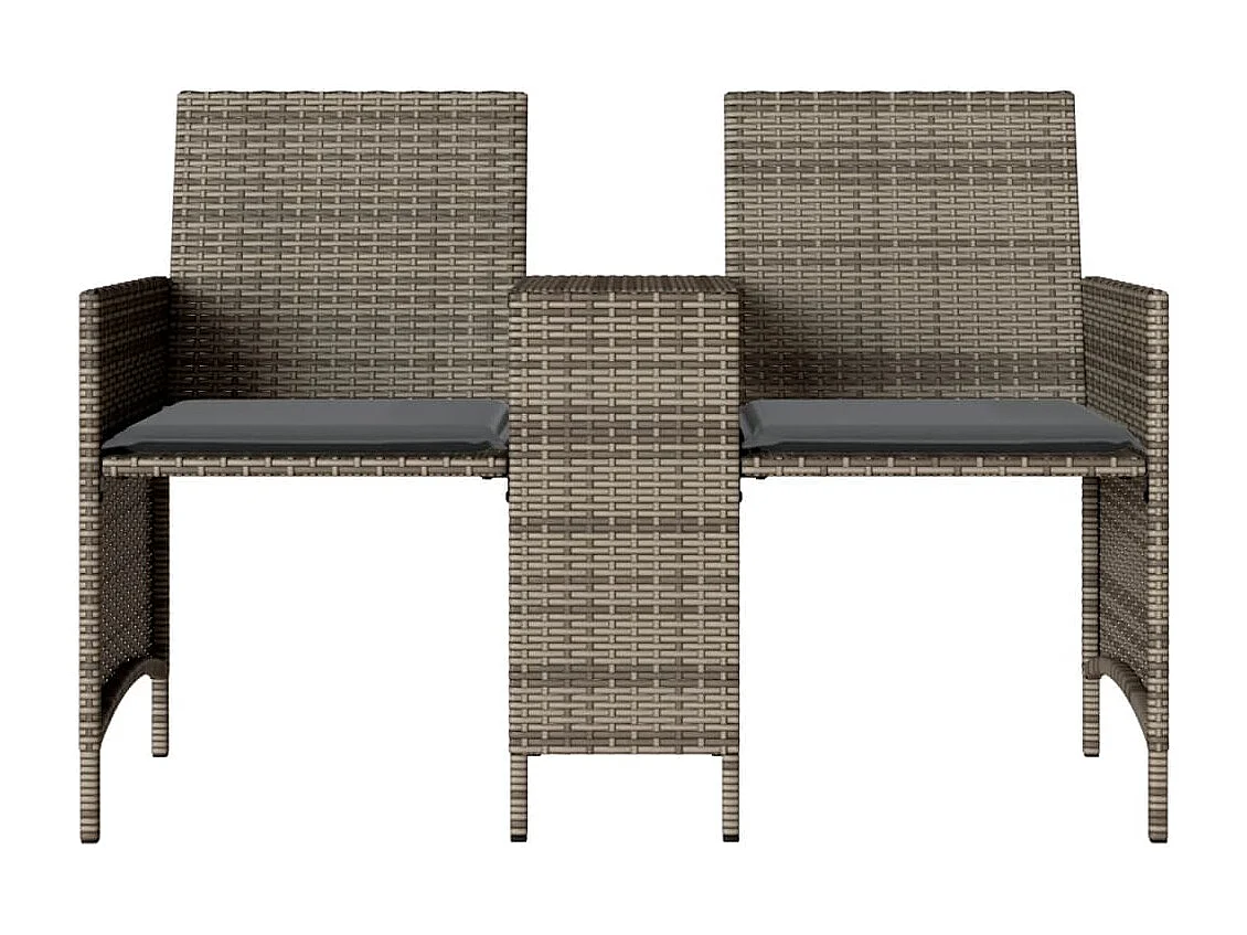 Canapé de jardin 2 places avec table et tabourets gris rotin FR904486