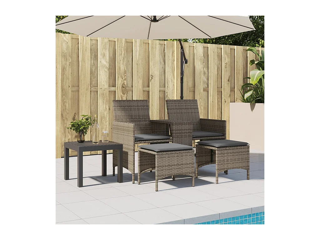 Canapé de jardin 2 places avec table et tabourets gris rotin FR904486