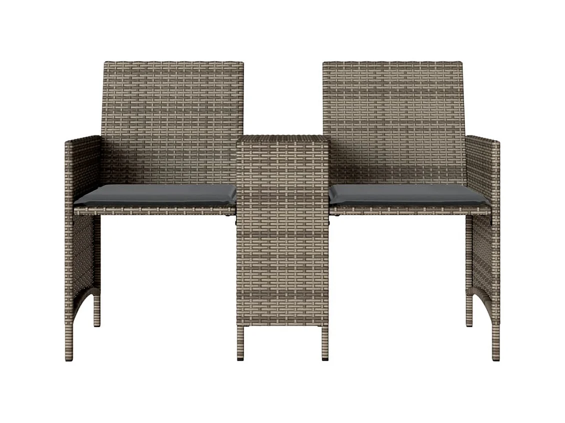 Tuinbank 2-zits met tafel en voetenbanken poly rattan grijs BE822048