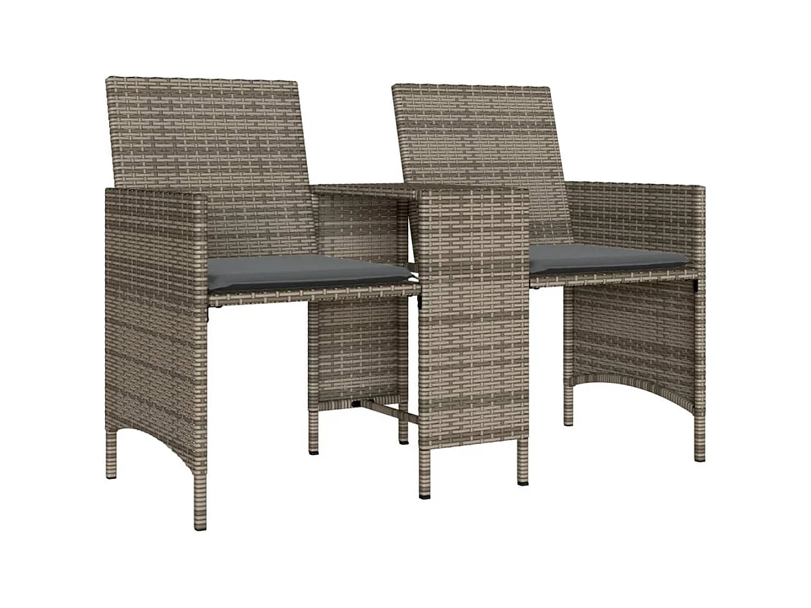 Tuinbank 2-zits met tafel en voetenbanken poly rattan grijs BE822048