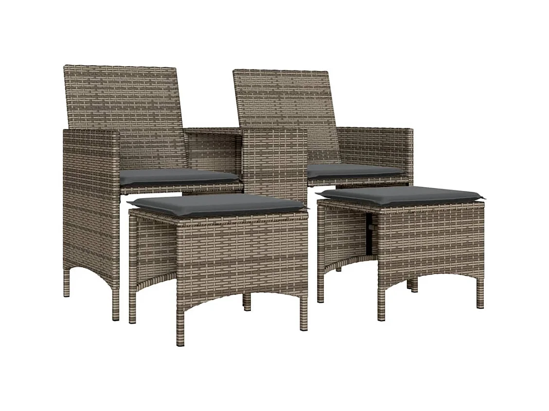 Tuinbank 2-zits met tafel en voetenbanken poly rattan grijs BE822048