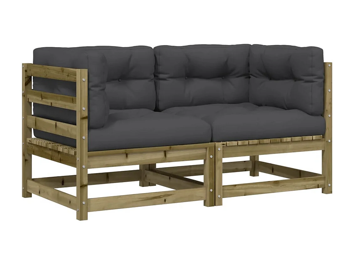 Lot de 2 Canapés d'angle de jardin avec coussins bois pin imprégné FR73502
