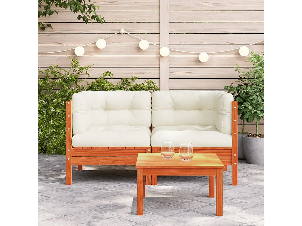 Canapé d'angle de jardin coussins cire marron pin massif FR40503