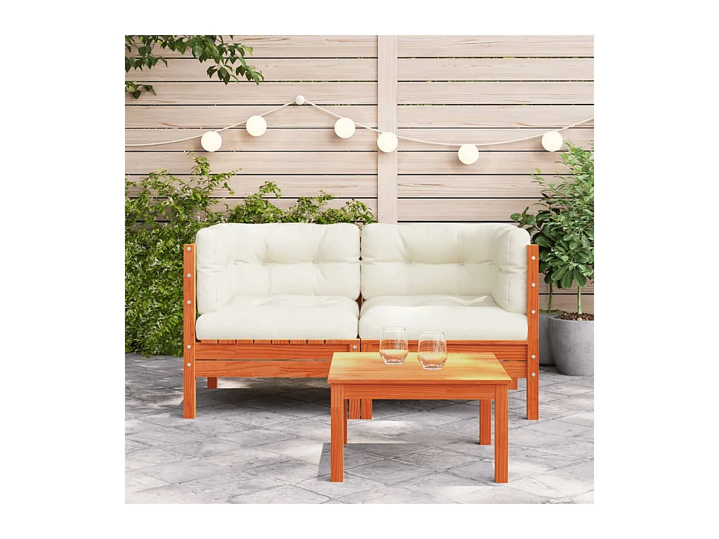 Canapé d'angle de jardin coussins cire marron pin massif FR40503