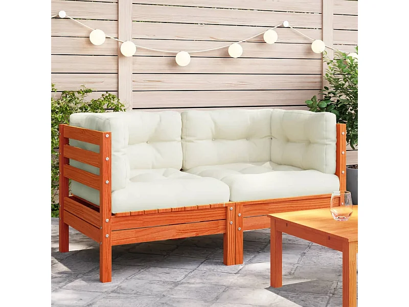 Canapé d'angle de jardin coussins cire marron pin massif FR40503