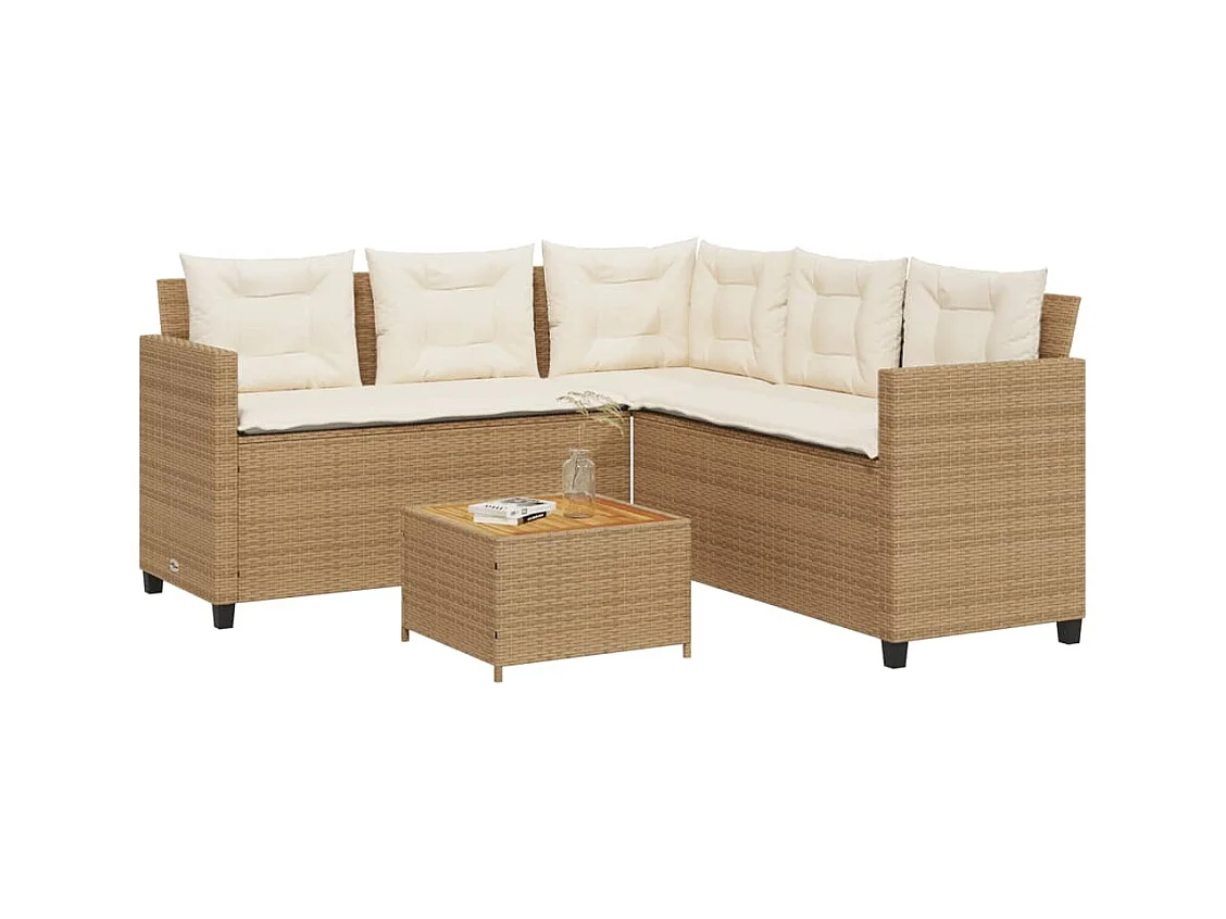 Canapé de jardin avec table et coussins en forme de L beige FR74885