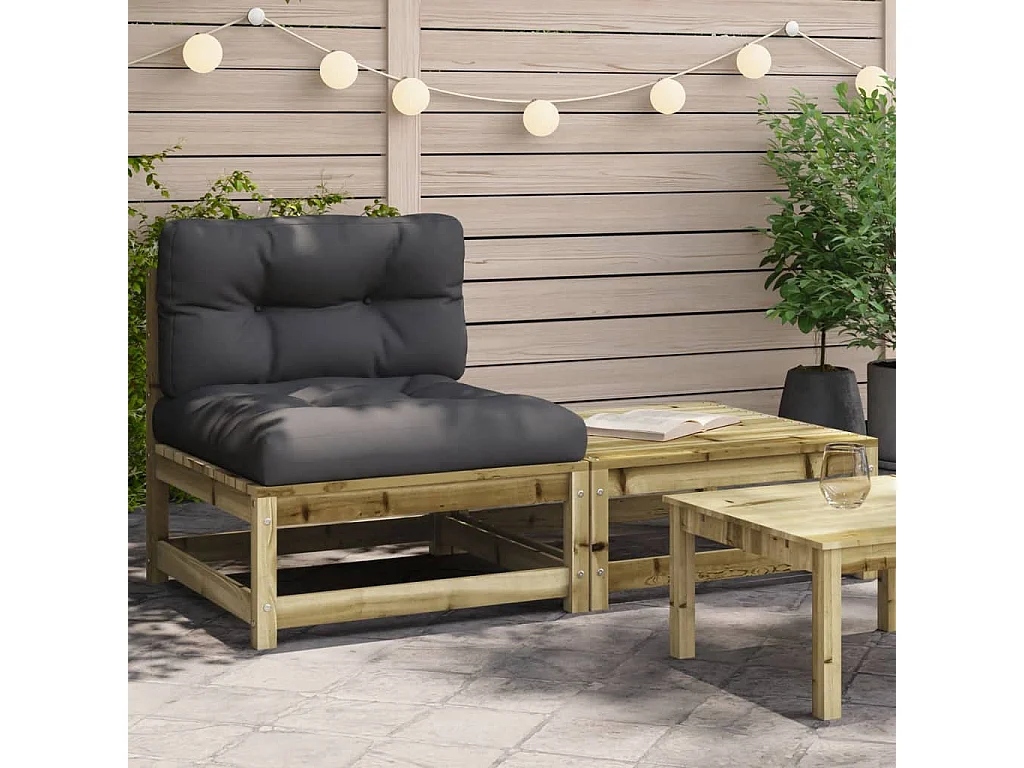 Canapé de jardin sans accoudoirs avec coussins et repose-pieds FR84249