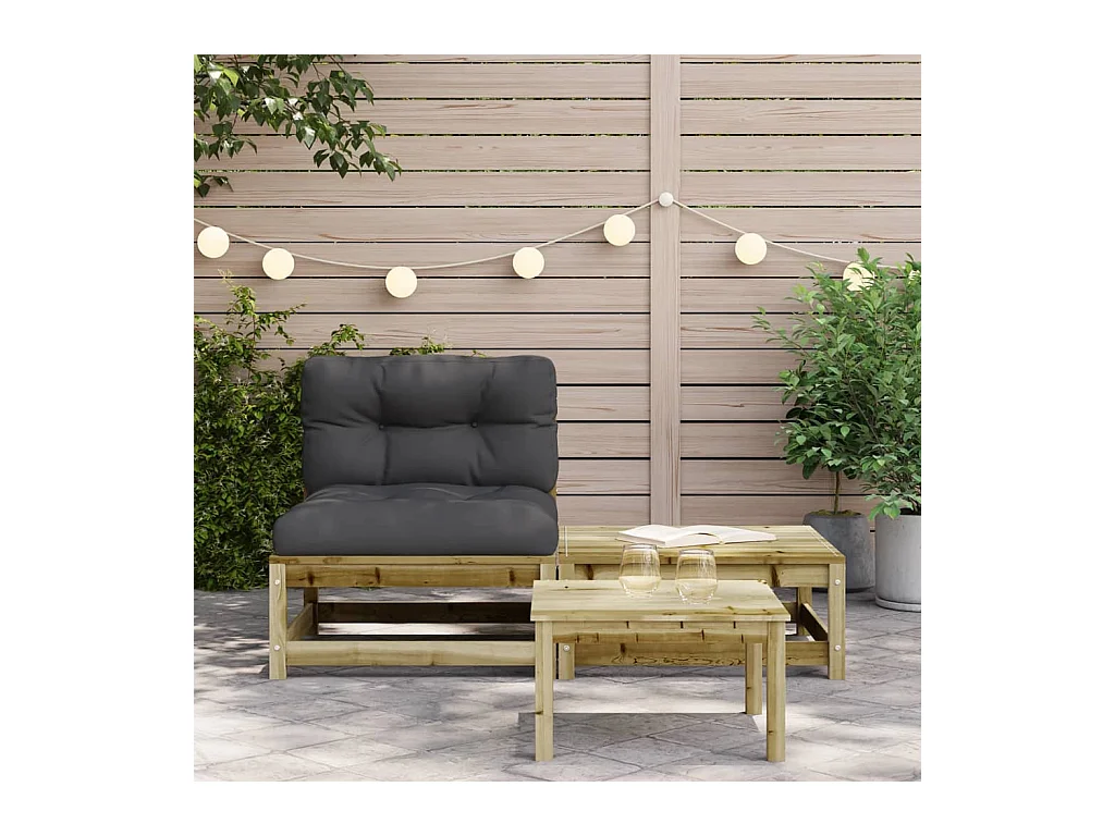 Canapé de jardin sans accoudoirs avec coussins et repose-pieds FR84249
