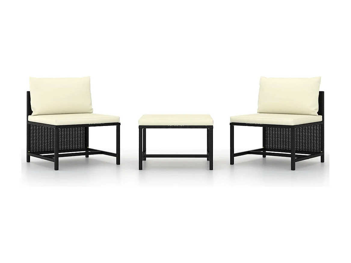 Set de sofás de jardín 3 piezas y cojines ratán sintético negro ES760113