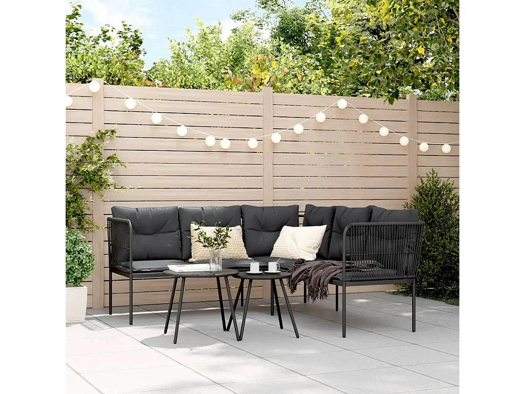 Canapé de jardin avec coussins forme de L noir acier textilène FR616691