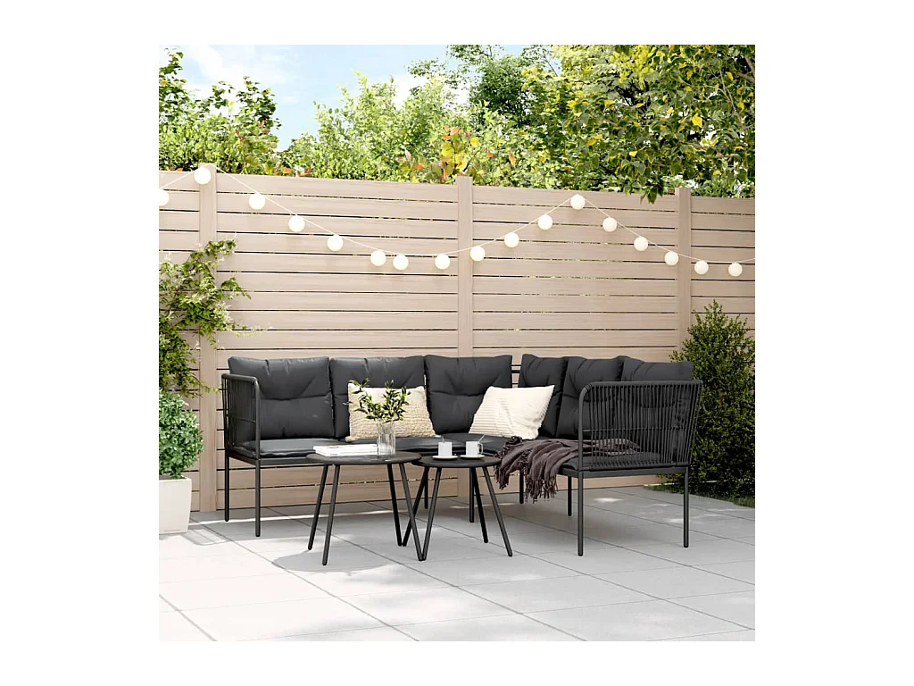 Canapé de jardin avec coussins forme de L noir acier textilène FR616691