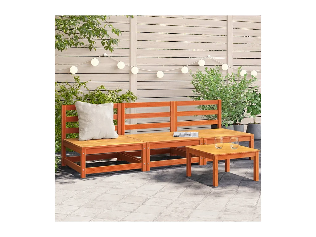 Sofás jardín sin reposabrazos 3 uds madera marrón 70x70x67 cm ES124759