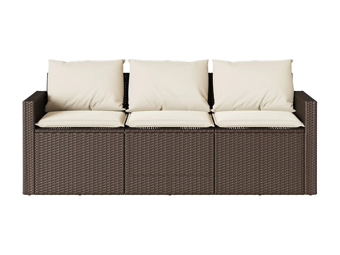 Tuinbank 3-zits met kussens poly rattan bruin BE896520