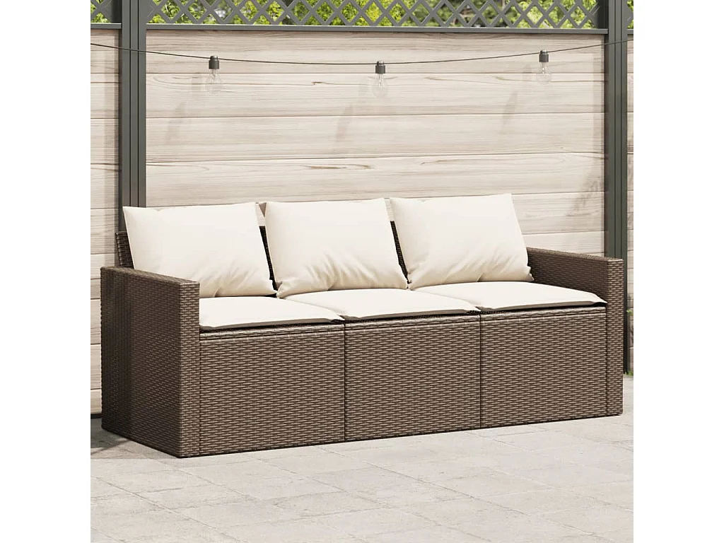 Canapé de jardin avec coussins 3 places brun résine tressée FR889828