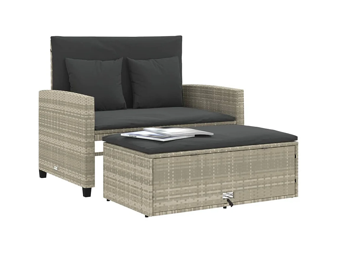 Tuinbank 2-zits met kussens poly rattan lichtgrijs BE202981