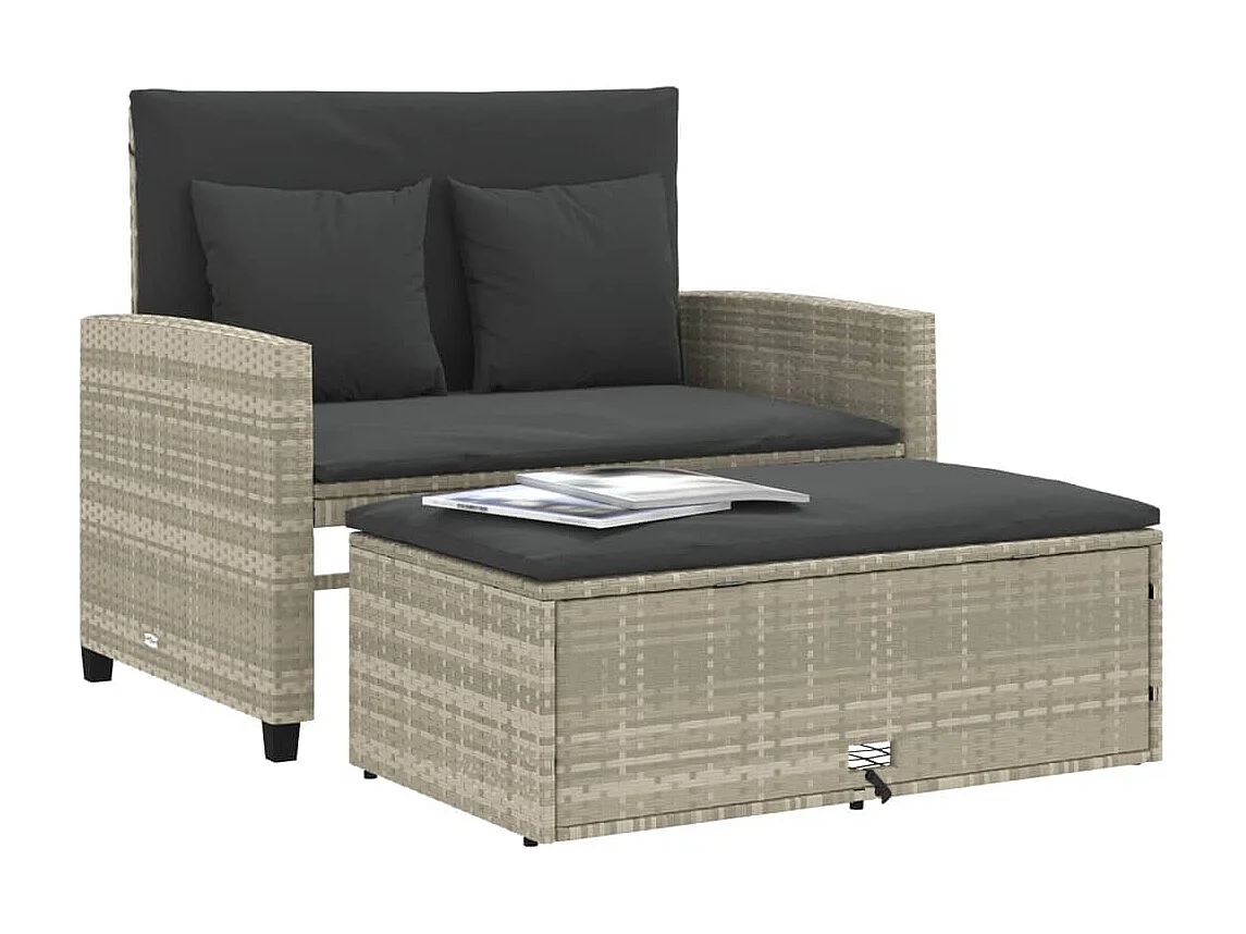 Canapé de jardin 2 places et coussins gris clair résine tressée FR976690