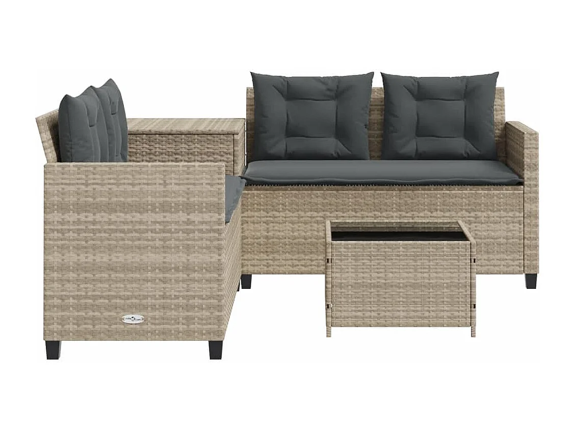 Canapé de jardin et table et coussins en forme de L gris clair FR900200