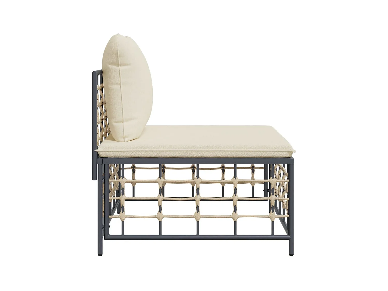 Canapé central de jardin avec coussin beige résine tressée FR93613