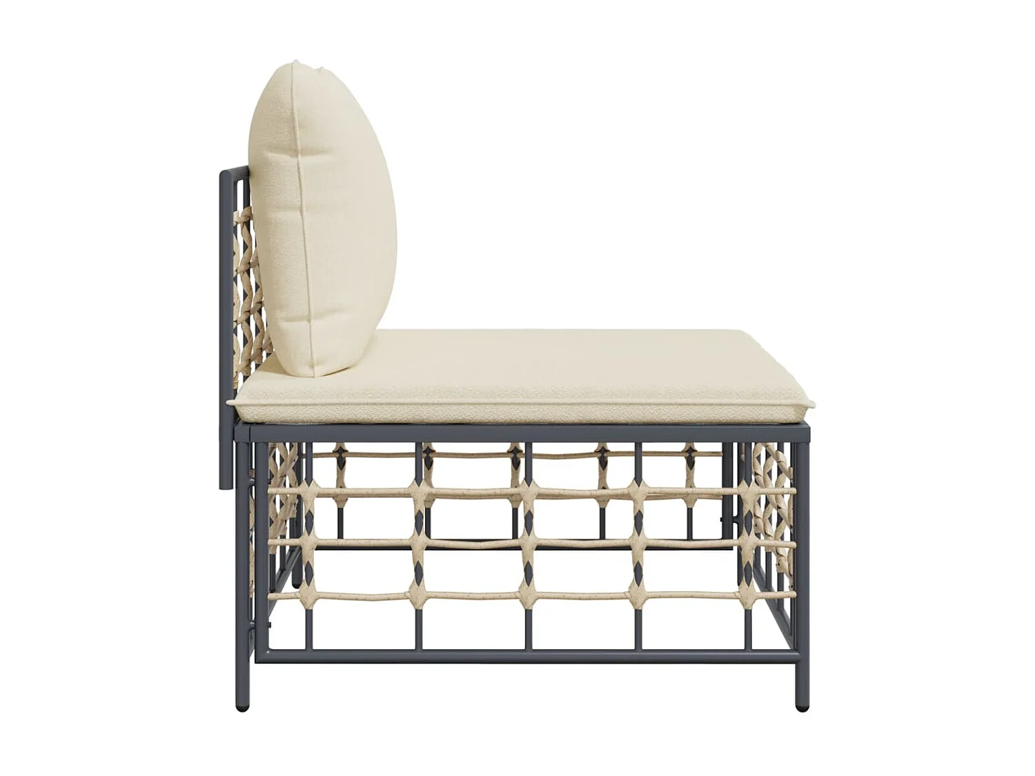 Canapé central de jardin avec coussin beige résine tressée FR93613