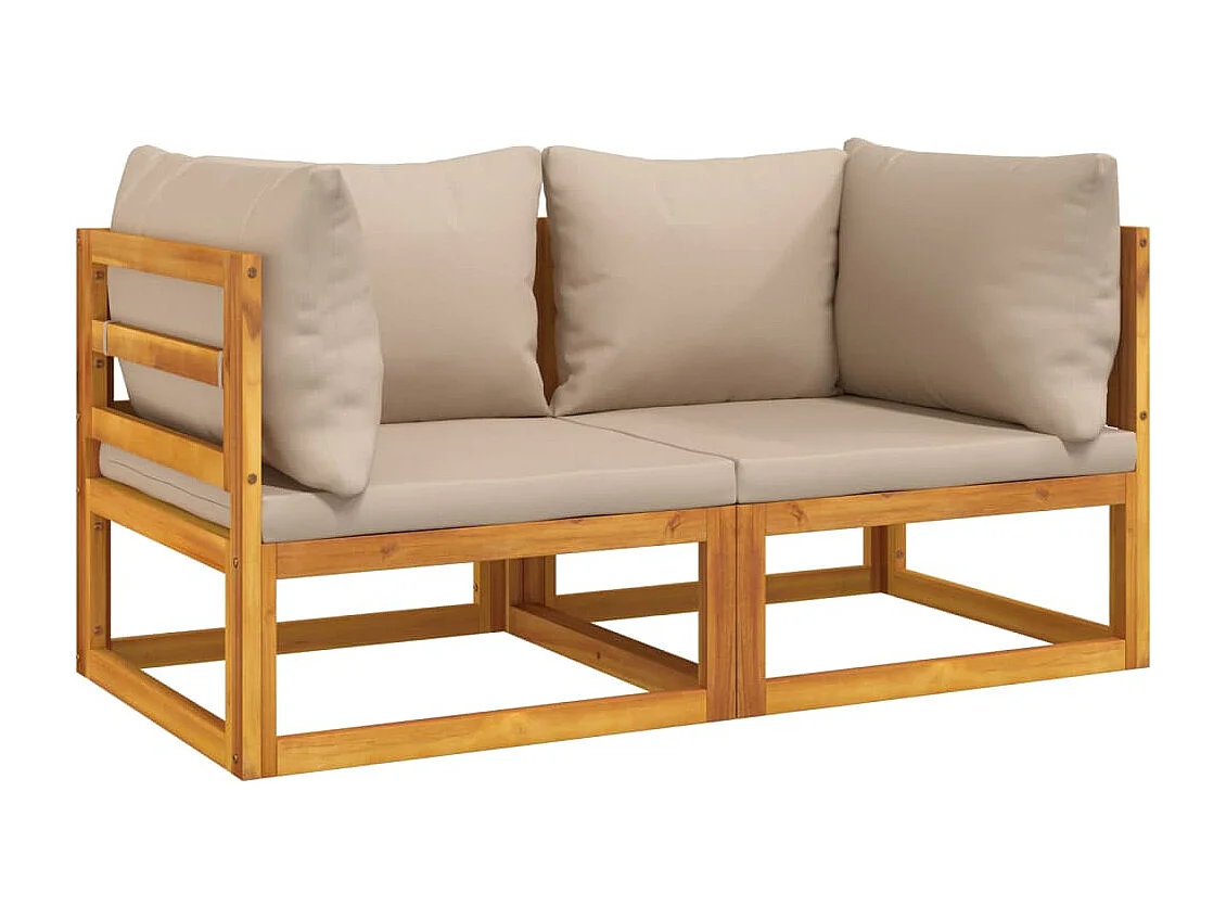 Sofás canto 2 pcs acácia maciça c/ almofadões cinza-acastanhado PT771052