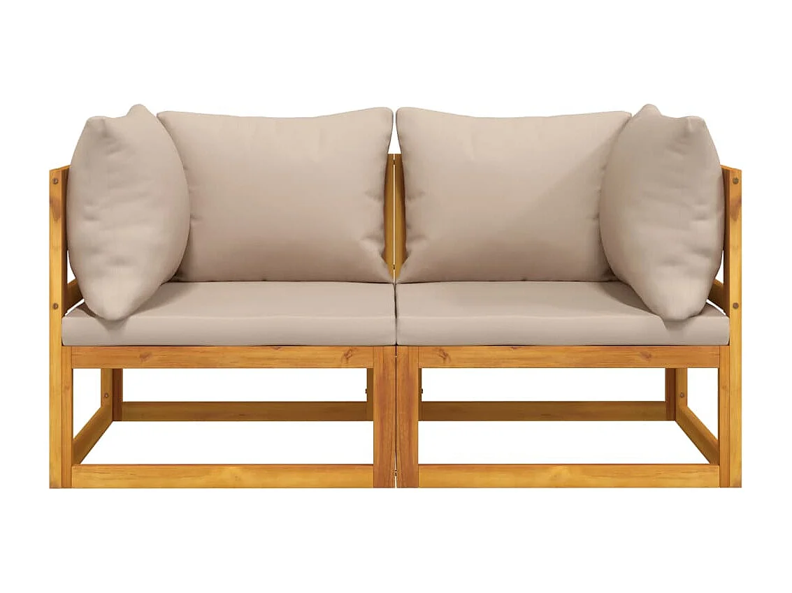 Sofás canto 2 pcs acácia maciça c/ almofadões cinza-acastanhado PT771052