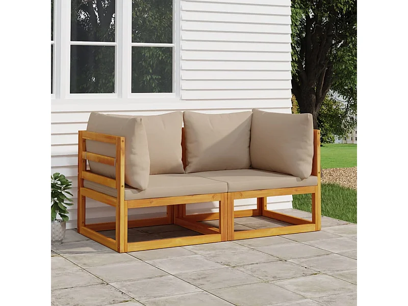 Lot de 2 Canapés d'angle sectionnels coussins taupe Bois acacia FR20803