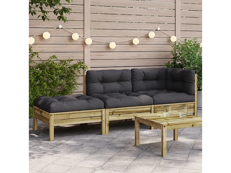 Canapé de jardin avec coussins et repose-pied 2 places FR23291