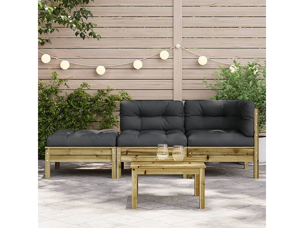 Canapé de jardin avec coussins et repose-pied 2 places FR23291