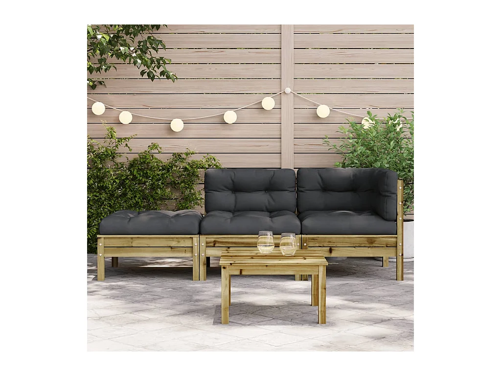 Canapé de jardin avec coussins et repose-pied 2 places FR23291