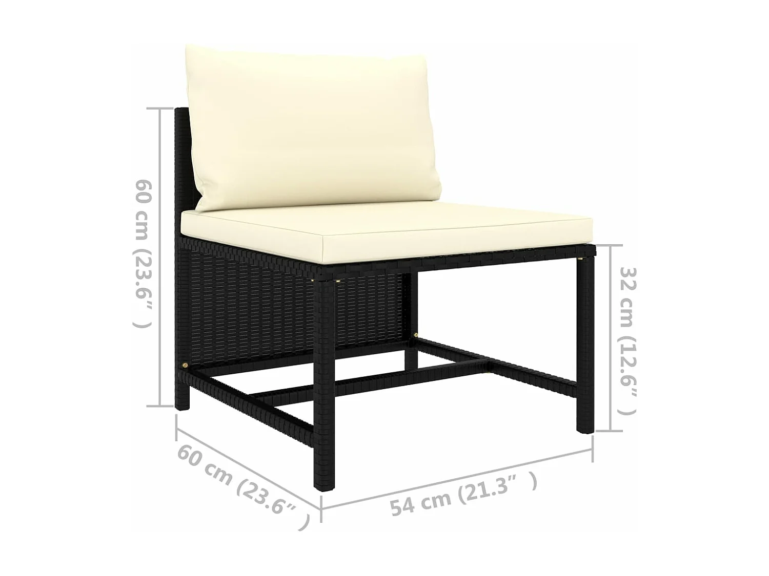 Sofá central seccional con cojines ratán sintético negro ES186344